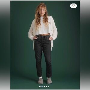 AE77 Straight Crop Jeans Women's 6 Black Organic Cotton Stretch NWT Button Fly